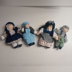 Bundle Of 4 Vintage Cloth/Sand Dolls With Porcelain Faces